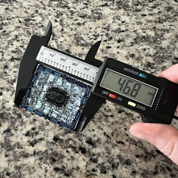 Vintage Signed Kramer of NY Blue Rhinestone Brooch Recessed Shadowbox Statement - Picture 11 of 16